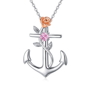 Collar con Colgante de Ancla para Mujer, 12 Piedras de Nacimiento, Inspirado en Marineros, con Flor de Rosa, Regalo de Joyería para Cumpleaños, para Uso Diario - Product Image 6