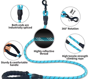 Sıcak satış yeni stil yansıtıcı naylon yuvarlak halat köpek tasma ağır ve yürüyüş için 360 ° döner kanca koşu eğitim - Product Image 5