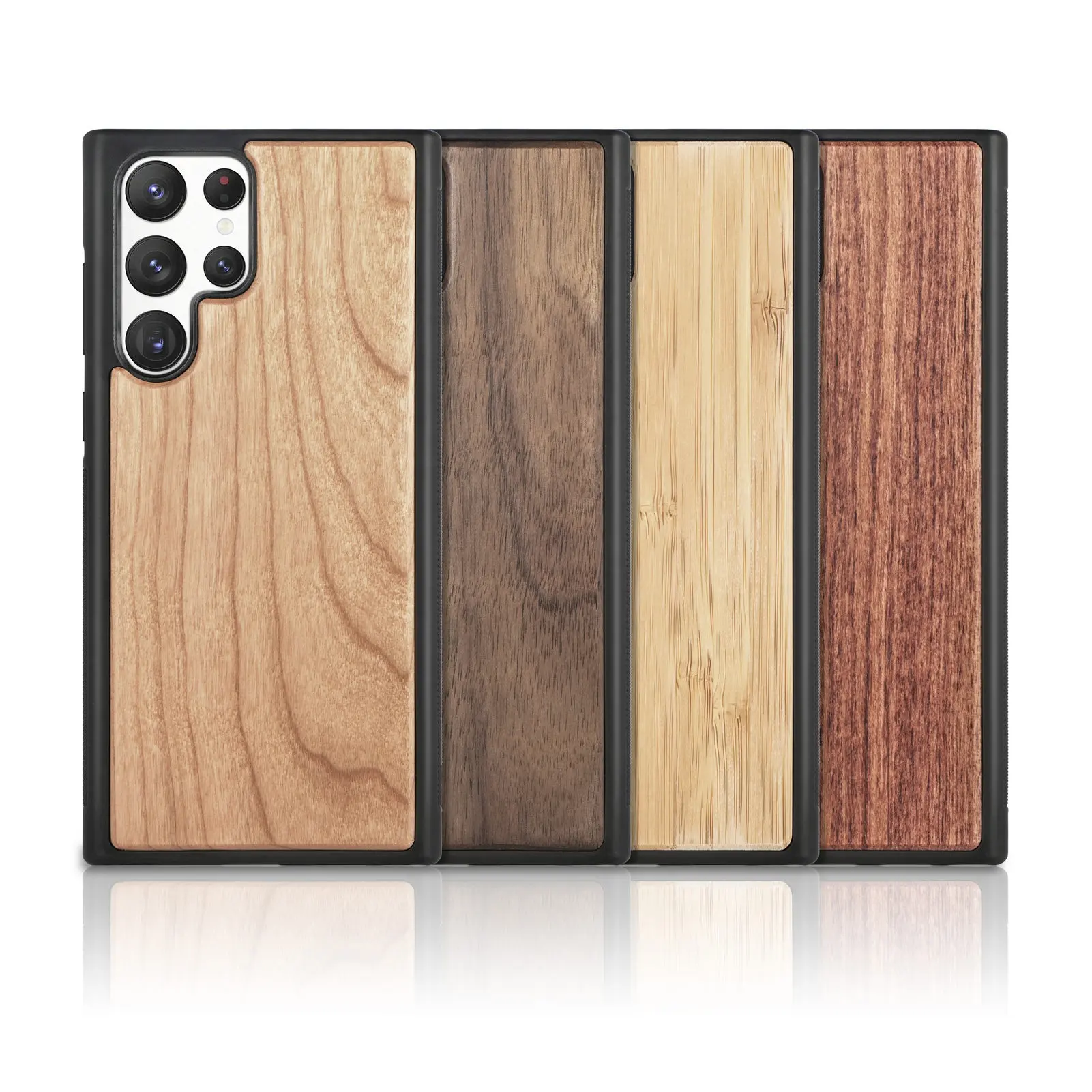 Capa de madeira durável para celular Samsung S24 S22 Desenho personalizado com gravação a laser em madeira natural