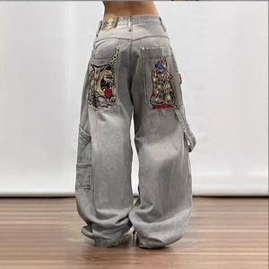 Jeans Americanos <span class=keywords><strong>con</strong></span> Estampado Gótico Retro Hip Hop para Mujer, Estilo Y2K, Pantalones Anchos y Holgados de Moda Urbana, Unisex, Estilo Joker - Product Image 3