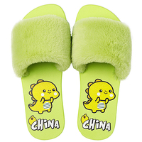Chaussons en fourrure pelucheuse antidérapants légers pour la vente en gros, personnalisables, mignons, pour la maison, design de dessin animé, printemps automne, duveteux