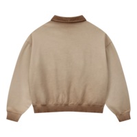 Sweatshirt Pria Model Boxy Custom Bordir 3D 370gsm French Terry Polo Half-Zip Distressed Wash Khaki Urban Workwear
