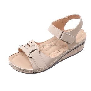 Summer New Large Slope <b>Heels</b> Leisure Fish Mouth Roman Sandals High Casual Square Slippers Open Zip PU Rubber Flat - Product Image 4