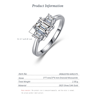 Bague en argent sterling S925 avec moissanite taille émeraude 1,6 CTW, bague solitaire à trois pierres, bague de promesse pour femme