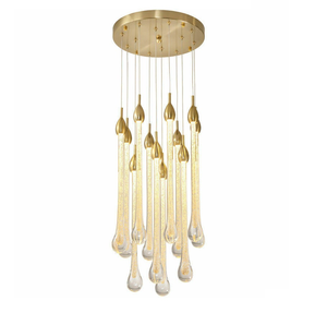 Lampada a Sospensione in Cristallo per Progetti di Hall di Hotel Lampadario di Lusso a Rami con Gocce d'Acqua G9 Design in Rame Illuminazione a Lampadario - Product Image 6