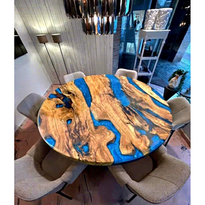 Mesa de Centro Moderna de Madera con Resina Epoxi y Marco de Hierro de Live Edge Studio - Muebles Duraderos para Apartamento - Product Image 1