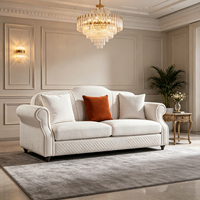 Canapé de luxe de style moderne haut de gamme pour hôtel, avec structure en bois massif, en cuir PU couleur crème, confortable pour salon