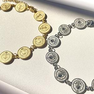 Retro religioso de acero inoxidable <span class=keywords><strong>San</strong></span> <span class=keywords><strong>Benito</strong></span> medalla encanto oración bendición católica <span class=keywords><strong>San</strong></span> <span class=keywords><strong>Benito</strong></span> <span class=keywords><strong>pulsera</strong></span> para hombres - Product Image 3