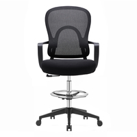 Chaise de bureau ergonomique moderne en maille plastique avec anneau de repose-pieds, hauteur réglable, noire, à roulettes, pour usage commercial, vente en gros