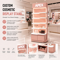 Présentoir cosmétique moderne et élégant en acrylique et métal, avec éclairage LED personnalisable et étagères réglables, pour magasin de détail