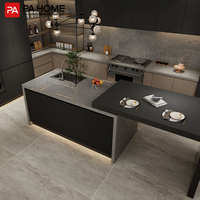 Meubles de cuisine complets en bois moderne, armoires de cuisine durables personnalisées de luxe PA, armoires de cuisine noires mates et comptoirs