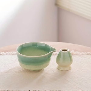 Juego de cuencos <span class=keywords><strong>Matcha</strong></span> de cisne pintados a mano: Kit Chawan de cerámica verde degradado - Product Image 4