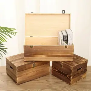 High Capacity Flip Lid Wood Crafts Packaging Boxes Custom Color Book Beer Toy Storage Wooden Box With Handle