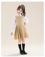 Ensemble de robe pinafore style preppy pour filles, jupe plissée uniforme scolaire pour filles de 6 à 14 ans