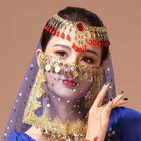 Jh490 Sexy Mysterious Lady Belly Dance Face Veil Voile Sequin Bead Wrap Scarf
