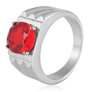 Bague pour homme en acier inoxydable Yunnique avec pierre précieuse rouge sertie à griffes, design géométrique quadrilatère, bijou de mariage, cadeau - Product Image 1