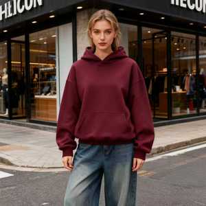 เสื้อฮู้ดลำลองโอเวอร์ไซส์สำหรับผู้หญิงเสื้อฮู้ดลำลองผ้าฝ้าย100% มีกระเป๋าทรงหลวมพิมพ์ดิจิตอลแบบกำหนดเองได้ TKAN440D - Product Image 1