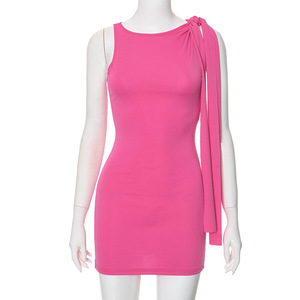 Fascia alta tendenza 2025 estate nuovi vestiti di moda tinta unita Sexy abito irregolare - Product Image 2