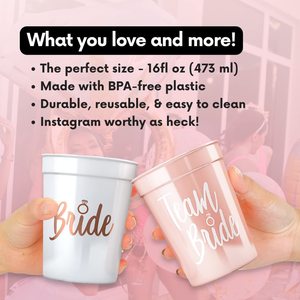 <b>Team</b> <b>Bride</b> Plastic Cups Pink Silver Bachelorette Party Drinkware 40-60 Pcs - Product Image 4