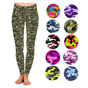 Leggings de camuflagem para mulheres, cores mistas, cintura alta, macia