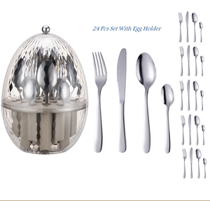 Wedding <strong>Cutlery</strong> Knife Spoon Fork Set, <strong>Egg</strong> <strong>Shape</strong> <strong>Cutlery</strong> Set Stainless Steel Flatware Set with Gift Box - Product Image 1