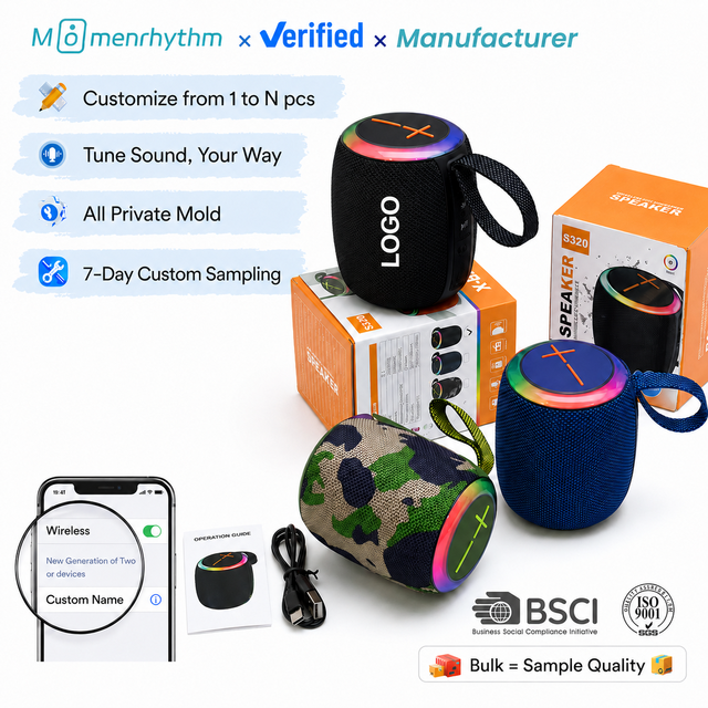 OEM Factory Price Waterproof IPX5 7W RGB Round Mini Bocina Portable Fabric Outdoor BT Wireless Blue Tooth Speaker