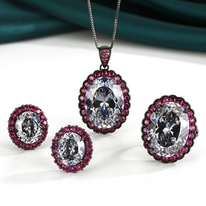 Wholesale Eco-friendly Copper <b>Jewellery</b> Sets High-end 15*20mm Black Gold Oval Cut Cubic Zirconia Necklace Earrings for Women <b>Tu</b> - Product Image 1