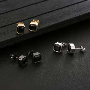Pendientes de Botón Rectangulares de Circonita Cúbica 5A Chapados en Oro de 14K, Pendientes de Diamante Negro Cuadrados, Regalos de Navidad, Joyería para Hombre - Product Image 6