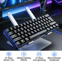 Üretici Toptan Fiyatı LED Arkadan Aydınlatmalı Mekanik Oyun Klavyesi Mavi Switch Kablolu Tip-C Girişli 61 Tuşlu Tak Çalıştır PC Mini