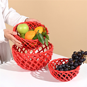 Handmade Serveing Khay Màu Đỏ Trái Cây Giỏ Gốm Lưới Nho Hoặc Chuối Hoặc Apple Home Nhà Hàng Giỏ Sứ - Product Image 4