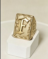 Bague carrée géométrique rétro en laiton plaqué or 14/18 carats ZH Luxury, 26 lettres, unisexe, accessoires de mode hip-hop pour fêtes