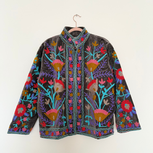 Veste matelassée en coton pour femme, hiver, boutonnière florale, ouverture devant, écologique, vintage, bohème, double face - Product Image 1