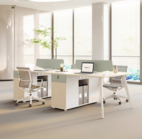Poste de travail moderne en bois pour 4 personnes avec écran de séparation, tiroir de rangement, bureau d'ordinateur modulaire pour le personnel