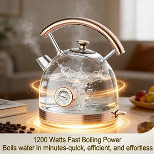 Bouilloire électrique <span class=keywords><strong>sans</strong></span> fil rétro 1,7 L en acier inoxydable 2200W à ébullition rapide avec thermomètre et arrêt automatique (Blanc/Doré) pour usage hôtelier - Product Image 6