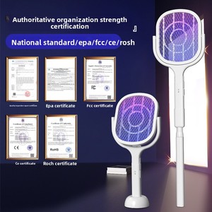 Raquette <span class=keywords><strong>anti</strong></span>-<span class=keywords><strong>moustiques</strong></span> électrique télescopique rechargeable, lumière UV 395 nm, haute tension 2800 V, filet de sécurité 5 couches - Product Image 2