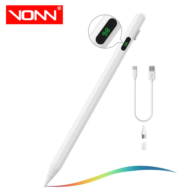 VONN Smart Digital Display Stylus Pen for Tablet iPad Android Phone Rechargeable Pen for Drawing White