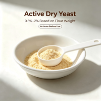 Poudre de levure active à forte fermentation, de couleur jaune clair à brun, utilisée pour la fabrication de pain, de brioches et de pâtisseries vapeur.