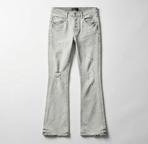 Vaqueros acampanados de mezclilla gris claro para hombre Wangsheng, cintura media, corte ajustado, estilo Y2K, desgastados, con dobladillo rasgado, de elastano/algodón, estilo casual urbano. - Product Image 1