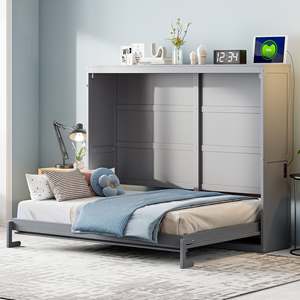 <b>Queen</b> Size Murphy <b>Bed</b> Wall <b>Bed</b> Gray <b>Storage</b> Cabinet <b>With</b> Doors For Small Spaces - Product Image 2
