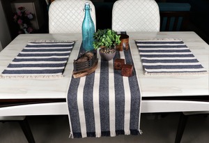 Chemin de table rayé élégant avec franges, tapis de table en coton pour la maison, l'hôtel, la salle à manger, prix de gros - Product Image 3