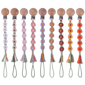 Attache-<span class=keywords><strong>tétine</strong></span> tricotée mignonne pour bébé, sangle porte-<span class=keywords><strong>tétine</strong></span> tressée, attache-<span class=keywords><strong>tétine</strong></span> pour fille avec fleur au crochet - Product Image 1