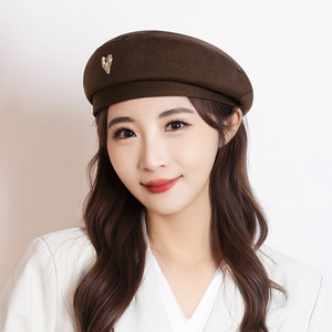 Heart Shape Beret For Women Black Woolen Warm Autumn Winter Hat Spring Fall Fashion Female - Product Image 4