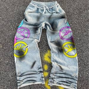 사용자 정의 로고 Dtg 인쇄 블랙 더티 스프레이 디스트레스드 스택 스웨트 팬츠 빈티지 산성 세척 헐렁한 대형 조거 스웨트 팬츠 - Product Image 2