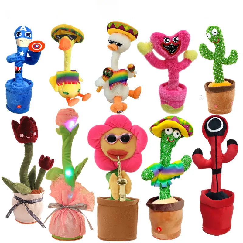 2022 Dancing Talking Dancing Cactus 120 Songs Rechargeable Battery Squid Game Duck Playing Shake Doll For Kids
