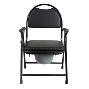 เก้าอี้นั่งชักโครกแบบพับได้สีดำพร้อมกระโถนแบบพกพาอเนกประสงค์สำหรับหญิงตั้งครรภ์และผู้สูงอายุโครงสร้างสแตนเลส - Product Image 2