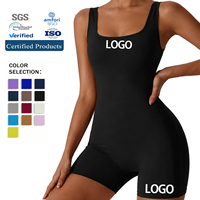 Combinaison de yoga sans manches pour femme, une pièce, avec effet froncé aux fesses, extensible, pour le sport, bretelles spaghetti, col rond