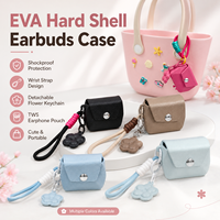 Étui rigide antichoc en EVA pour écouteurs avec dragonne et porte-clés fleur détachable, pochette pour écouteurs TWS pour femmes