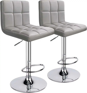 Modern High Bar <strong>Stool</strong> Chair <strong>Counter</strong> Height Pu Leather Adjustable Gray Square Swivel Bar <strong>Stool</strong> With <strong>Back</strong> - Product Image 1