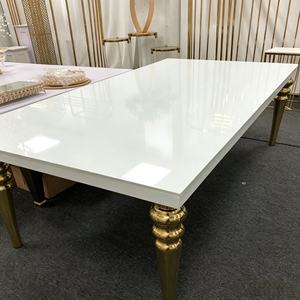 Luxury Long Rectangle Gold Stainless Steel And White Glass Hotel Wedding Dining <b>Table</b> Event - Product Image 1