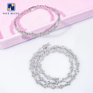 2024 New Style Women Luxury Necklace 3mm 18k Gold Plated Silver Moissanite Tennis Chain Iced Out Cross Tennis Necklace Bracelet